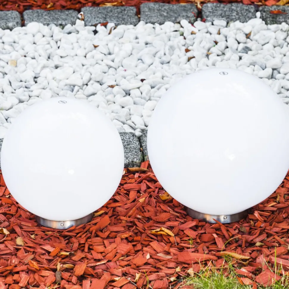 Set De Boules Lumineuses Solaires Led Acier Inoxydable, 2 Lumieres