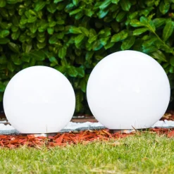 Set De Boules Lumineuses Solaires Led Acier Inoxydable, 2 Lumieres