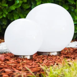 Set De Boules Lumineuses Solaires Led Acier Inoxydable, 2 Lumieres