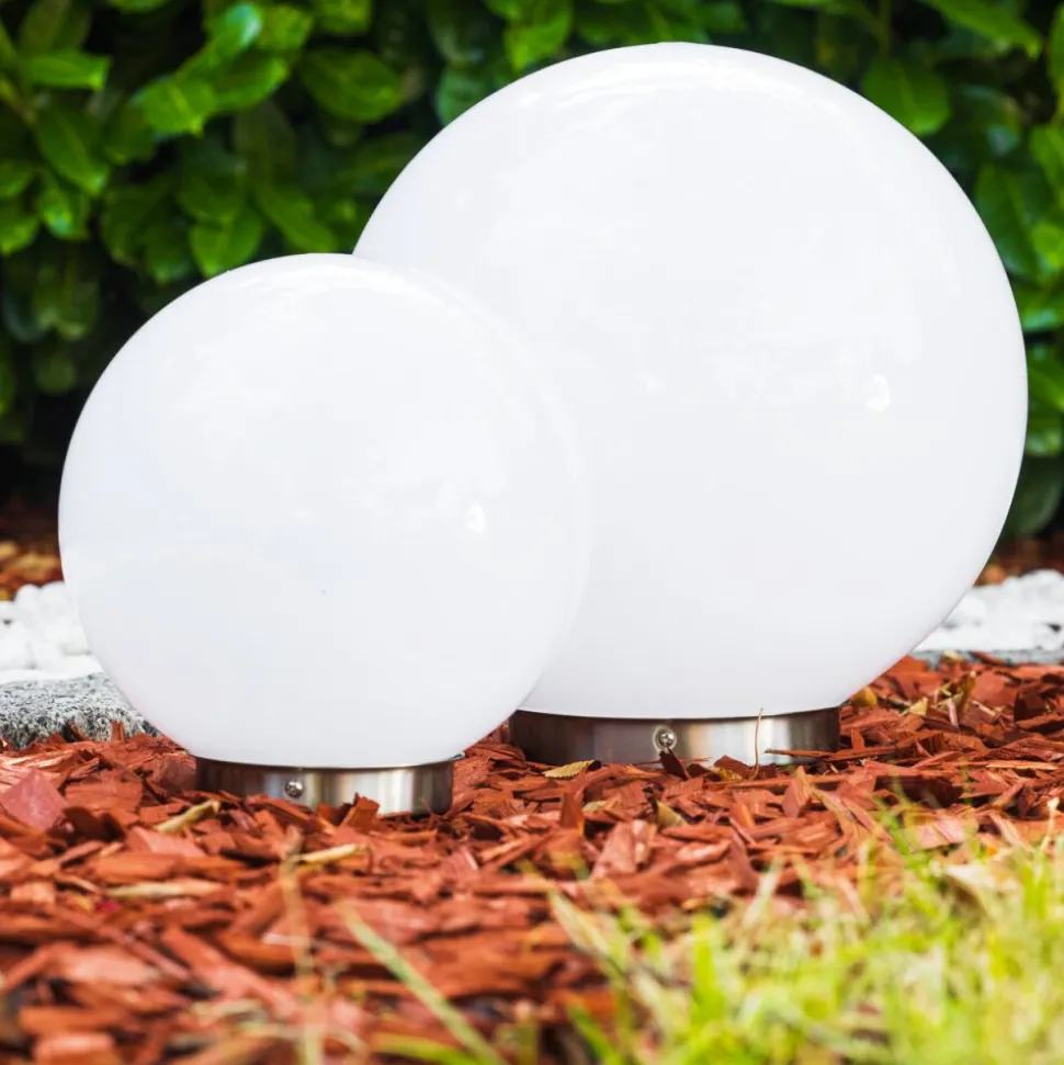 Set De Boules Lumineuses Solaires Led Acier Inoxydable, 2 Lumieres