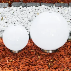 Set De Boules Lumineuses Solaires Led Acier Inoxydable, 2 Lumieres