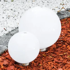Set De Boules Lumineuses Solaires Led Acier Inoxydable, 2 Lumieres