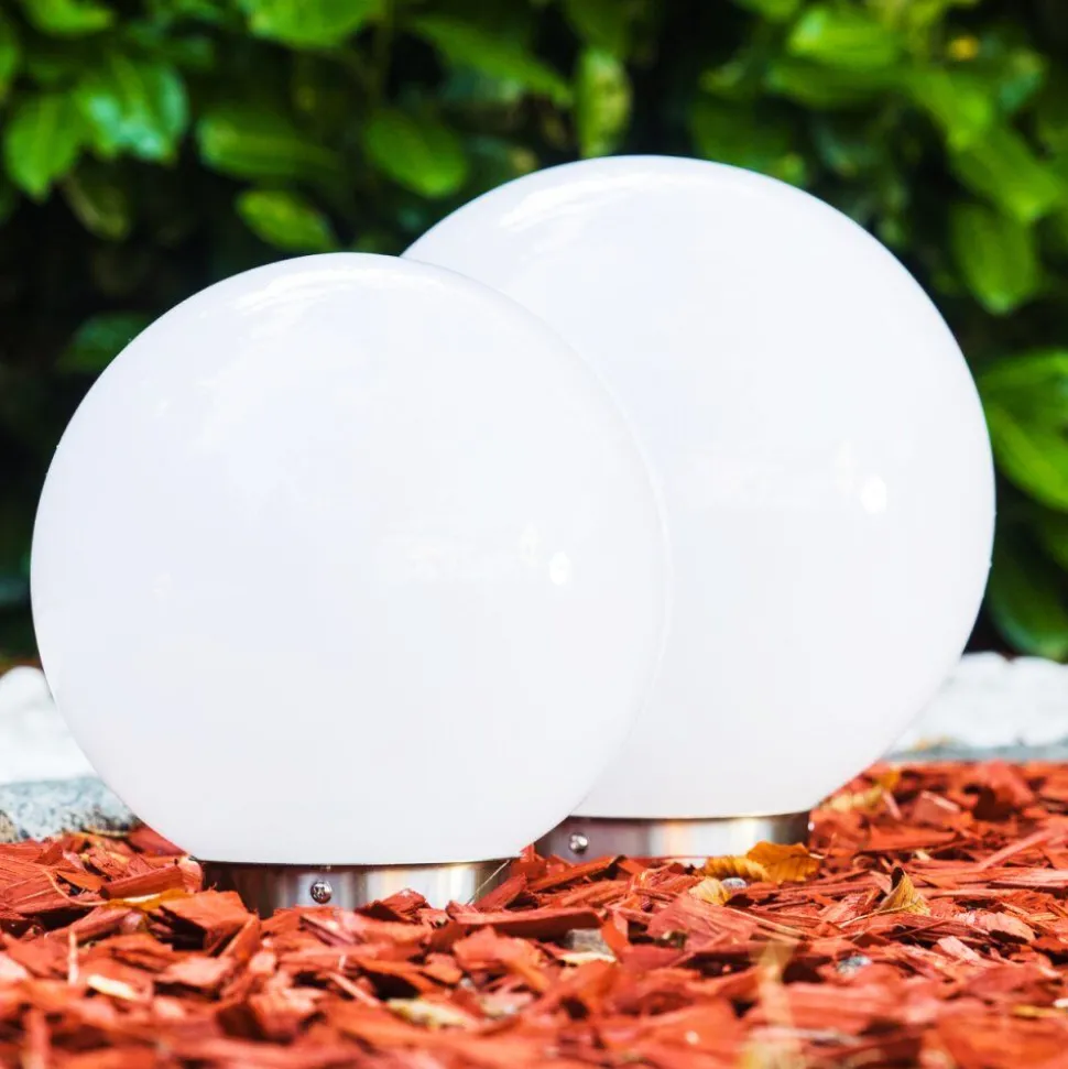Set De Boules Lumineuses Solaires Led Acier Inoxydable, 2 Lumieres