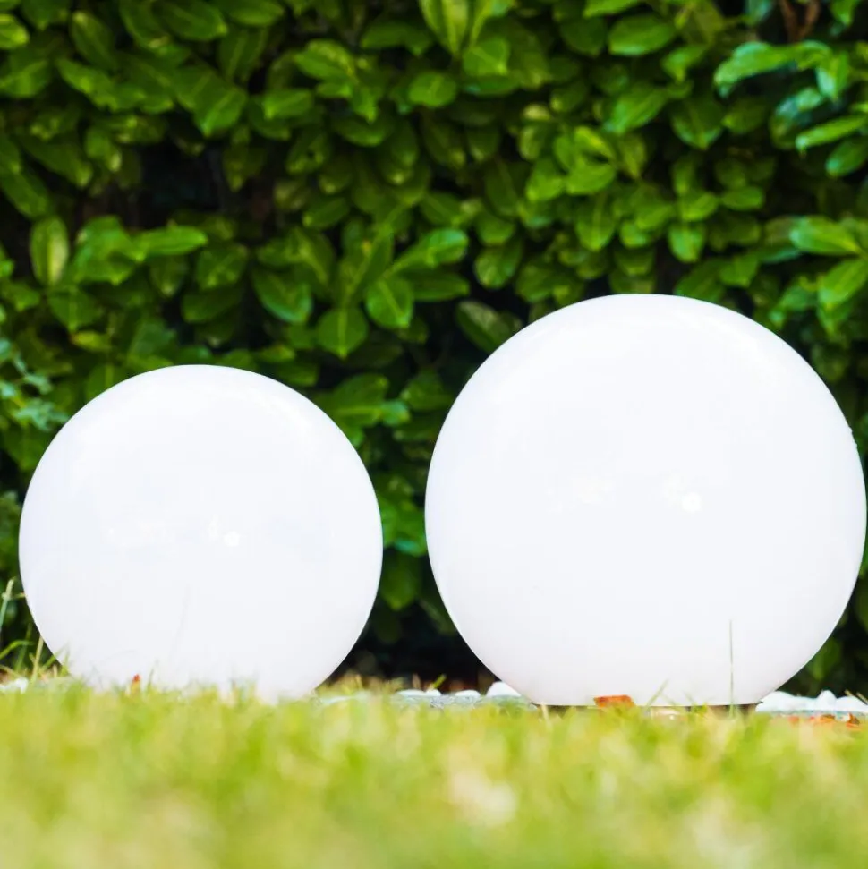 Set De Boules Lumineuses Solaires Led Acier Inoxydable, 2 Lumieres