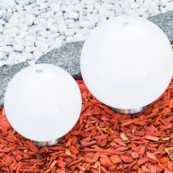 Set De Boules Lumineuses Solaires Led Acier Inoxydable, 2 Lumieres