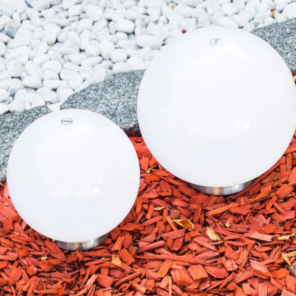 Set De Boules Lumineuses Solaires Led Acier Inoxydable, 2 Lumieres
