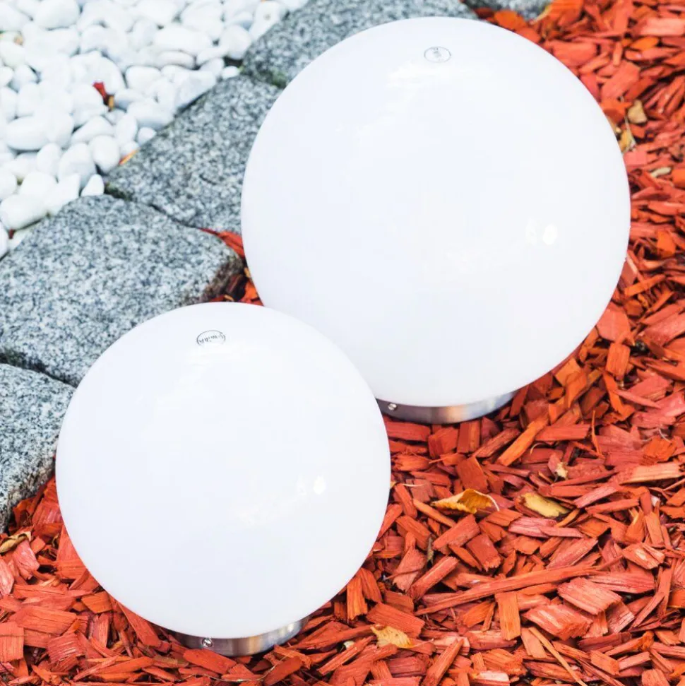 Set De Boules Lumineuses Solaires Led Acier Inoxydable, 2 Lumieres