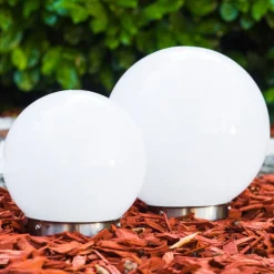 Set De Boules Lumineuses Solaires Led Acier Inoxydable, 2 Lumieres