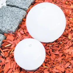 Set De Boules Lumineuses Solaires Led Acier Inoxydable, 2 Lumieres