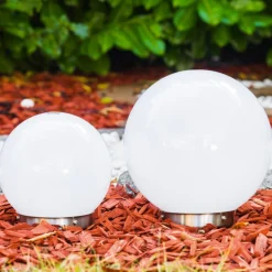 Set De Boules Lumineuses Solaires Led Acier Inoxydable, 2 Lumieres