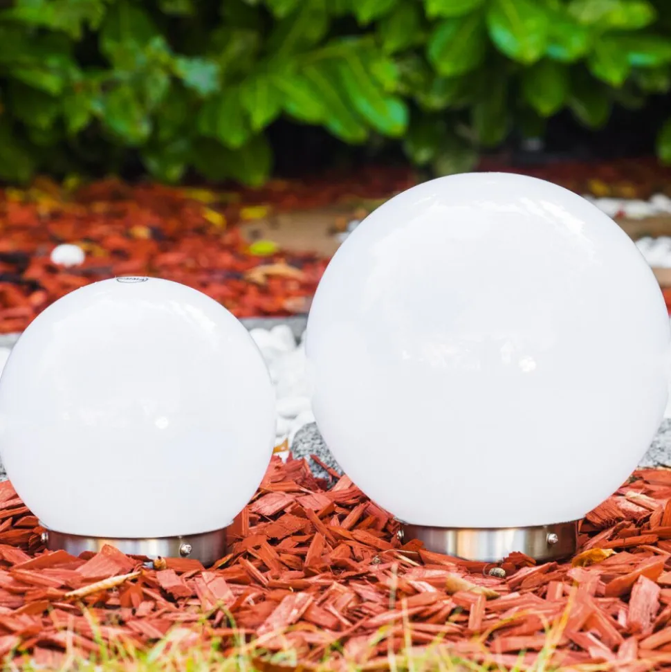 Set De Boules Lumineuses Solaires Led Acier Inoxydable, 2 Lumieres