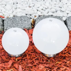 Set De Boules Lumineuses Solaires Led Acier Inoxydable, 2 Lumieres