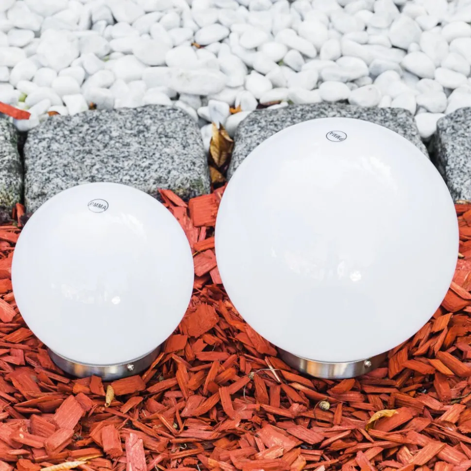 Set De Boules Lumineuses Solaires Led Acier Inoxydable, 2 Lumieres