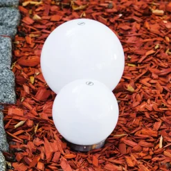 Set De Boules Lumineuses Solaires Led Acier Inoxydable, 2 Lumieres