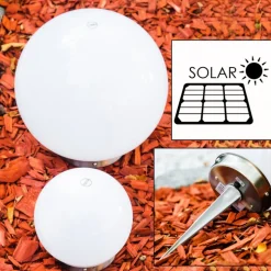 Set De Boules Lumineuses Solaires Led Acier Inoxydable, 2 Lumieres