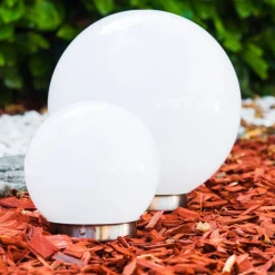 Set De Boules Lumineuses Solaires Led Acier Inoxydable, 2 Lumieres