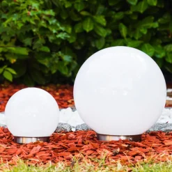 Set De Boules Lumineuses Solaires Led Acier Inoxydable, 2 Lumieres