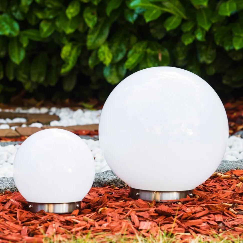Set De Boules Lumineuses Solaires Led Acier Inoxydable, 2 Lumieres