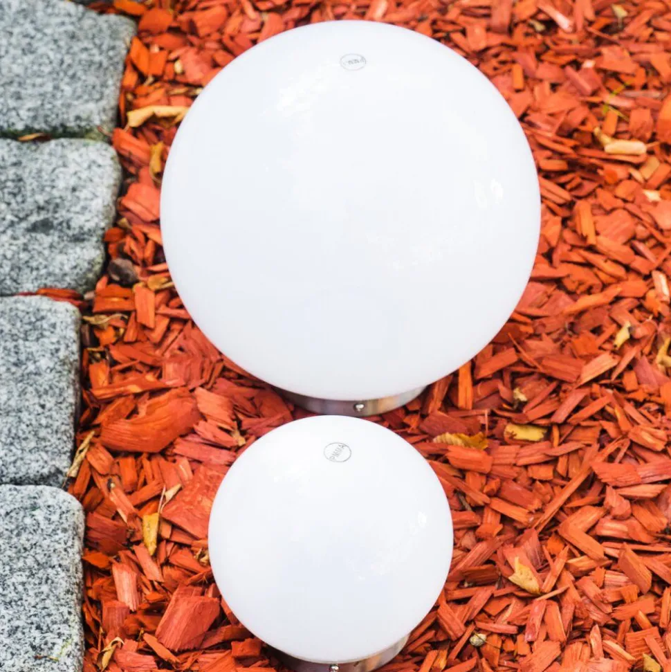 Set De Boules Lumineuses Solaires Led Acier Inoxydable, 2 Lumieres