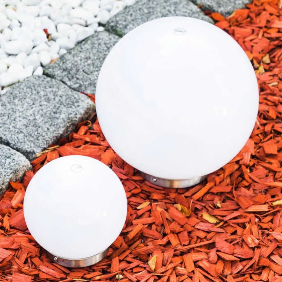 Set De Boules Lumineuses Solaires Led Acier Inoxydable, 2 Lumieres