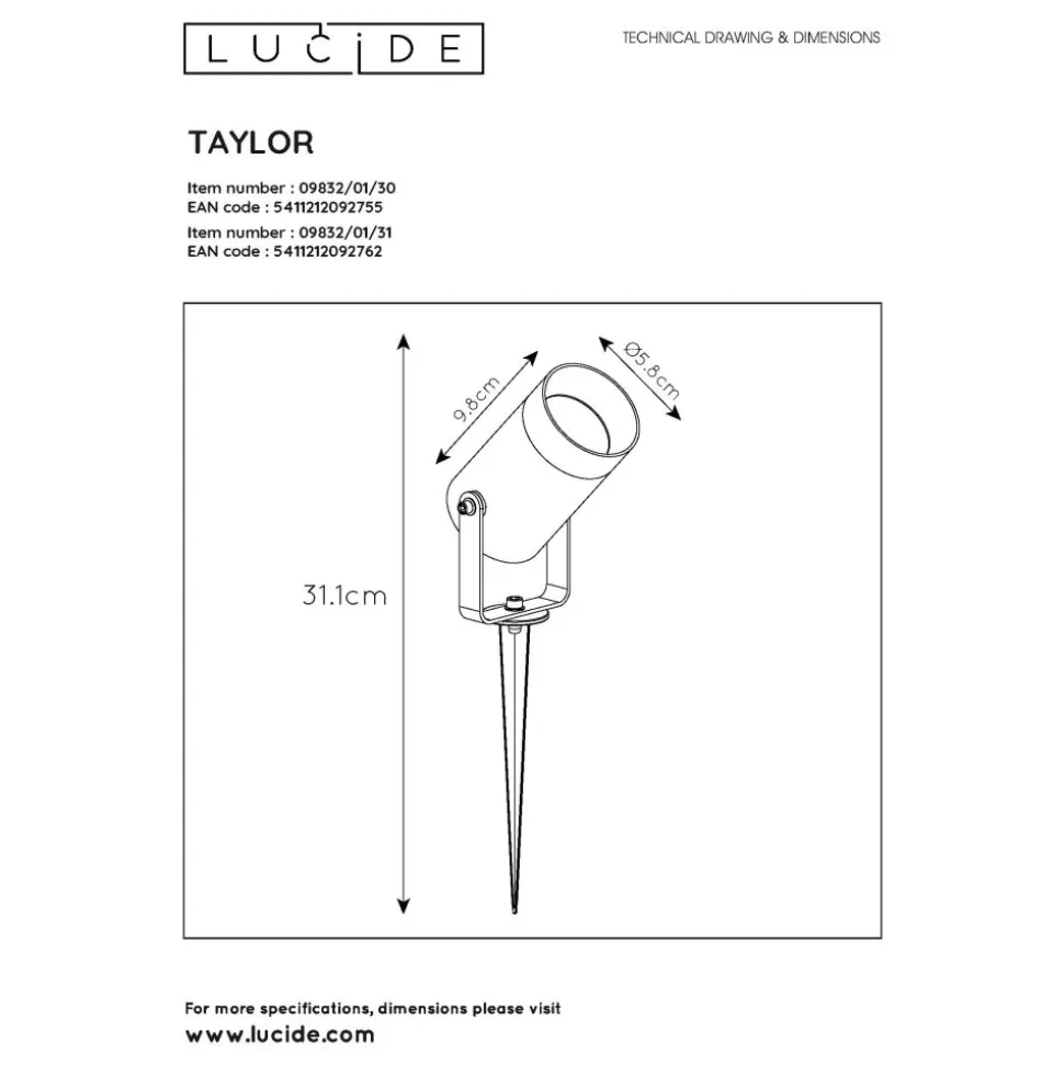 Spot De Jardin Lucide Taylor Noir, 1 Lumiere, Detecteur De Mouvement