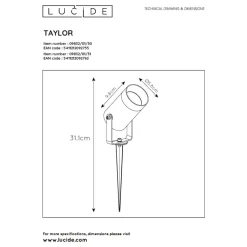 Spot De Jardin Lucide Taylor Blanc, 1 Lumiere, Detecteur De Mouvement