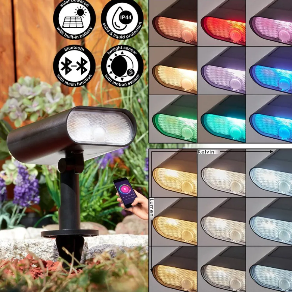 Spot De Jardinusmagama Solar Led Noir, 1 Lumiere, Detecteur De Mouvement, Changeur De Couleurs