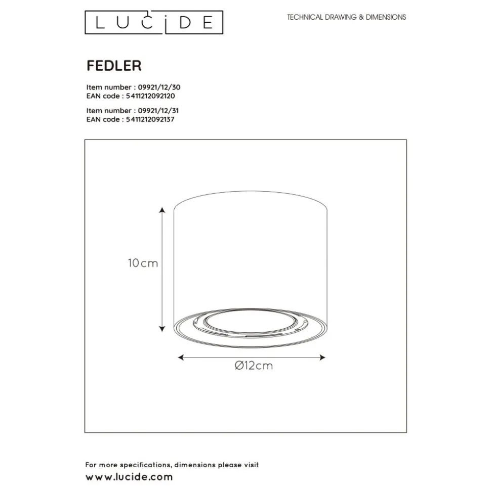Spot De Plafond Lucide Fedler Blanc, 1 Lumiere