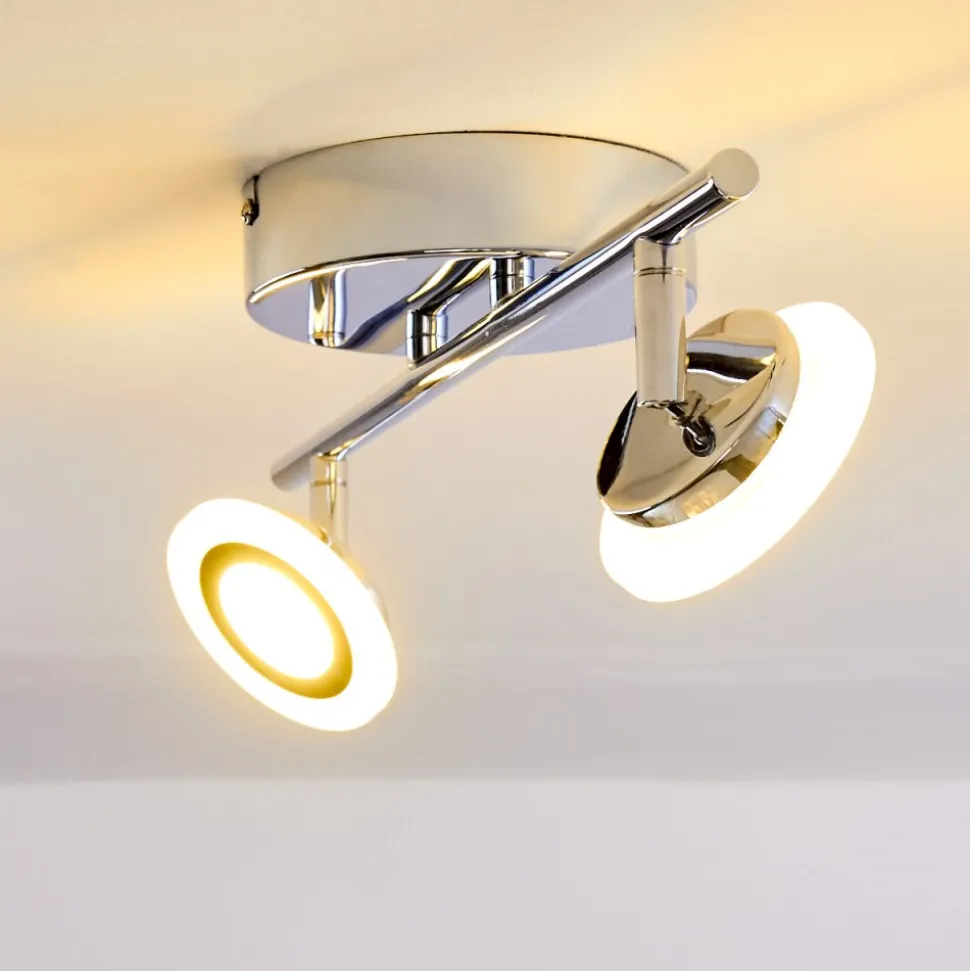 Spot De Plafond Lucy Led Chrome, 2 Lumieres, Telecommandes, Changeur De Couleurs