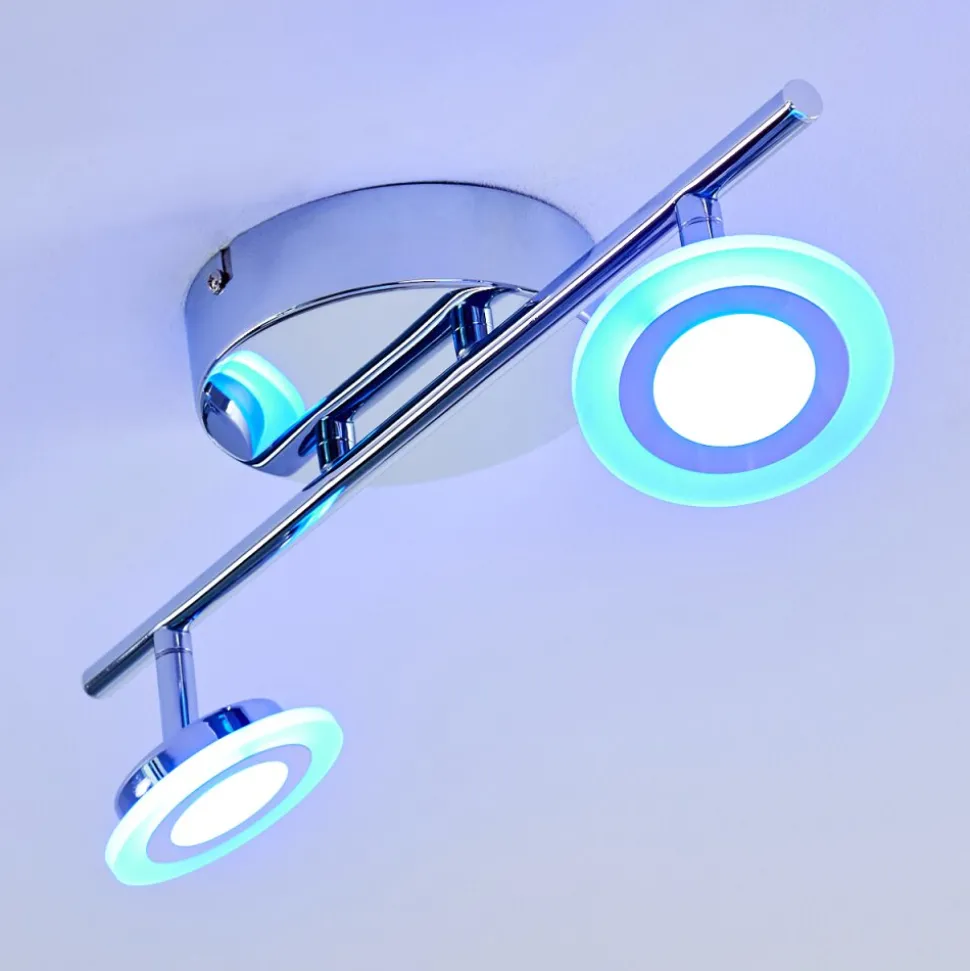Spot De Plafond Lucy Led Chrome, 2 Lumieres, Telecommandes, Changeur De Couleurs