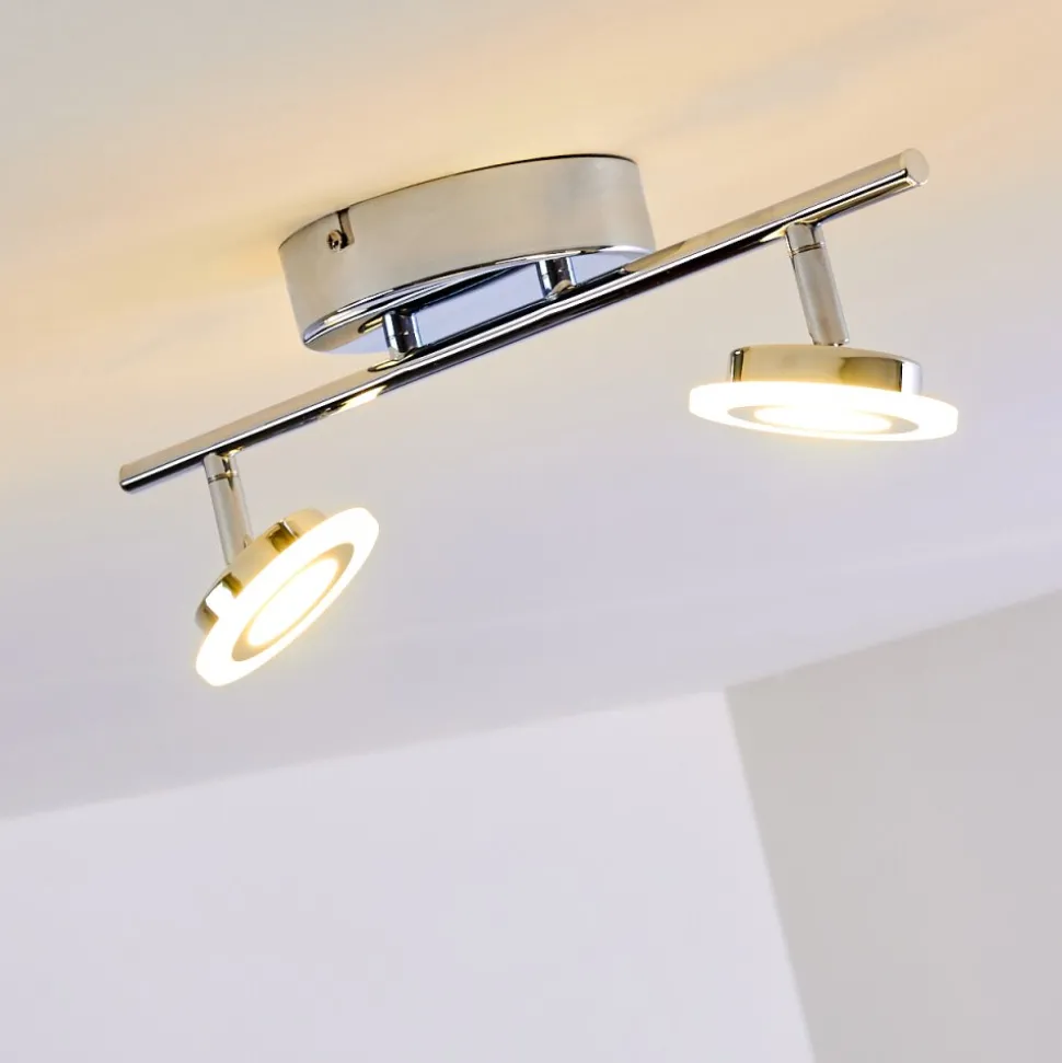 Spot De Plafond Lucy Led Chrome, 2 Lumieres, Telecommandes, Changeur De Couleurs