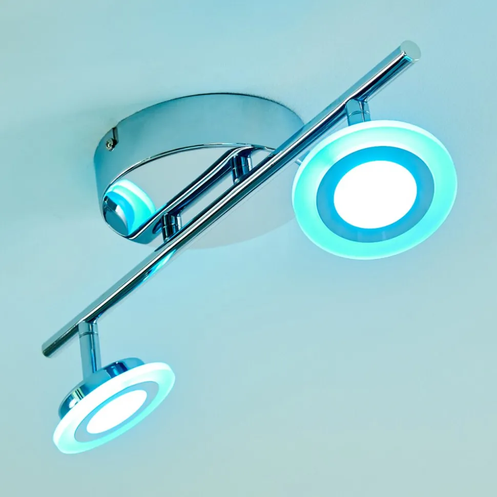 Spot De Plafond Lucy Led Chrome, 2 Lumieres, Telecommandes, Changeur De Couleurs