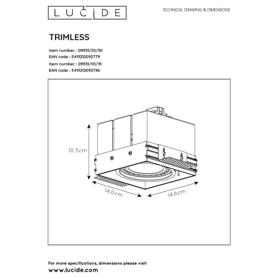 Spot Encastrable Lucide Trimless Noir, 1 Lumiere