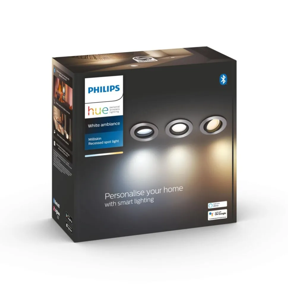 Spot Encastrable Philips Hue Milliskin Led Argente, 3 Lumieres