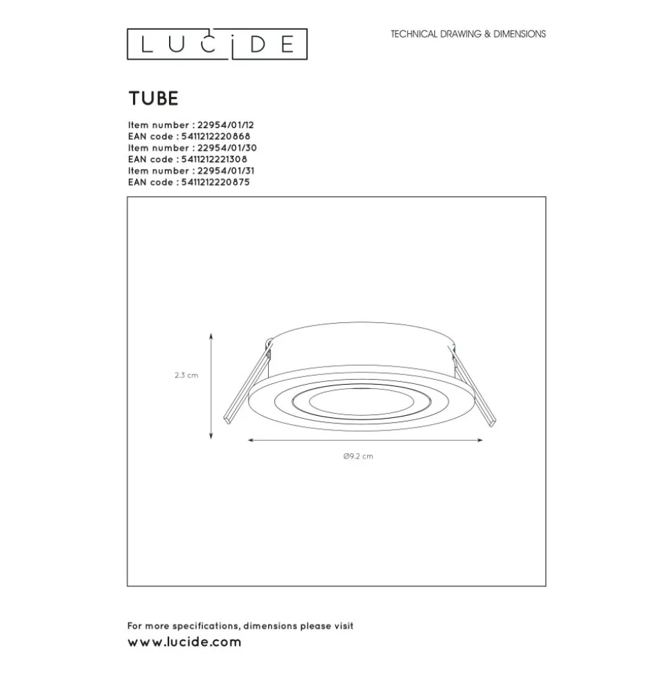 Spot Lucide Tube Blanc, 1 Lumiere