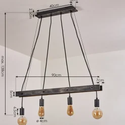Suspension Aarhus Bois Fonce, Noir, 4 Lumieres