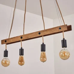 Suspension Aarhus Bois Fonce, Noir, 4 Lumieres