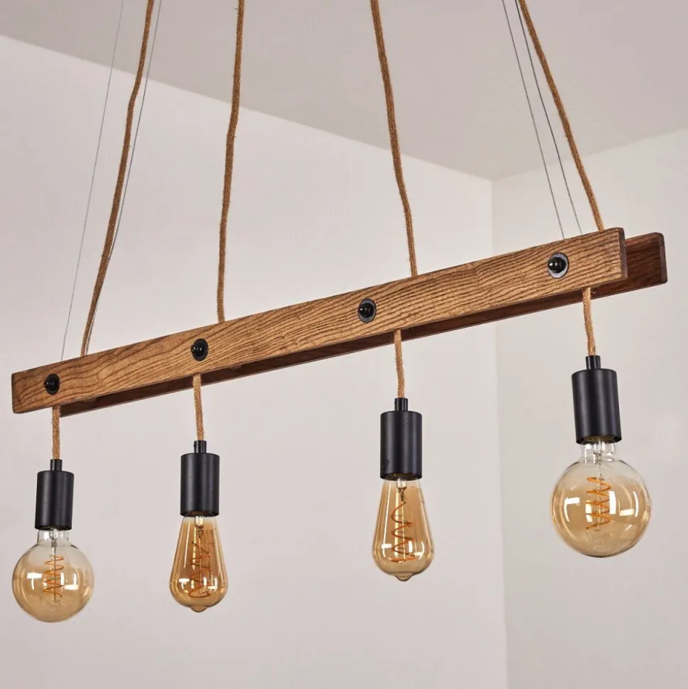 Suspension Aarhus Bois Fonce, Noir, 4 Lumieres