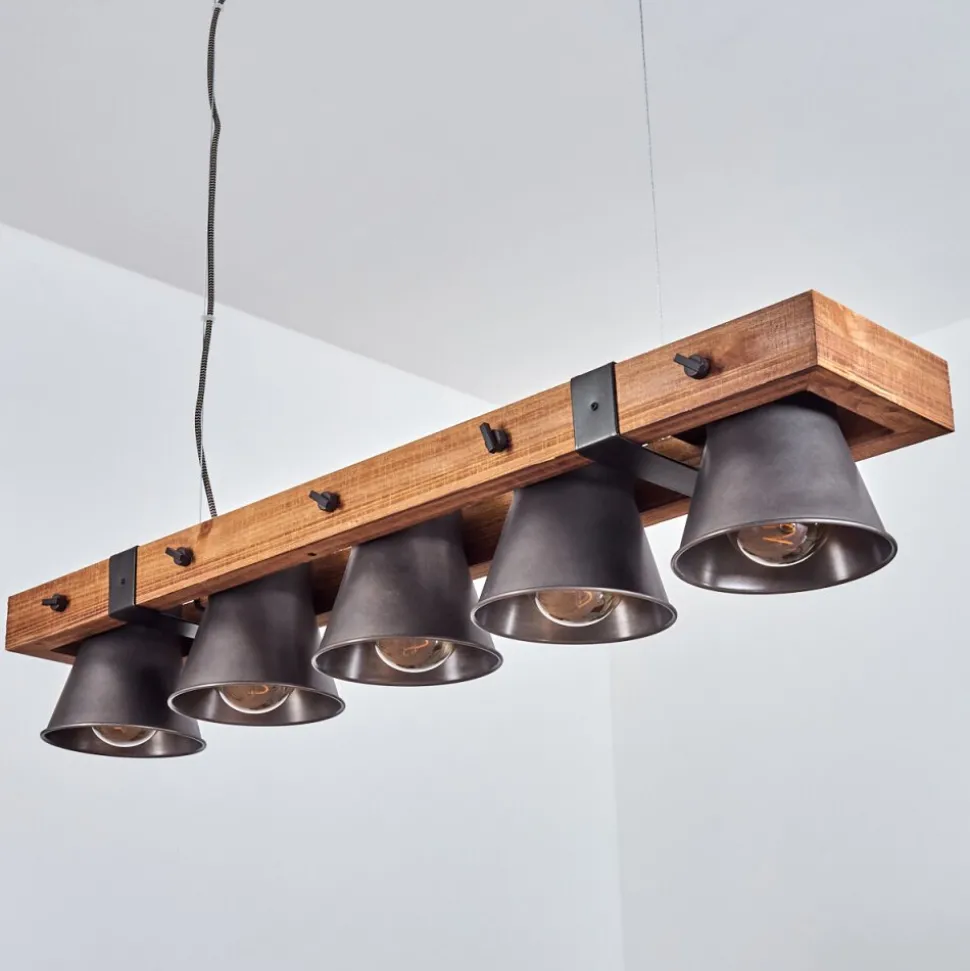 Suspension Aduard Bois Fonce, Noir, 5 Lumieres