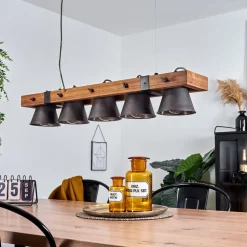 Suspension Aduard Bois Fonce, Noir, 5 Lumieres
