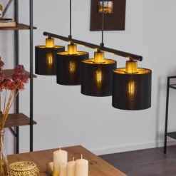 Suspension Alsen Noir, 4 Lumieres