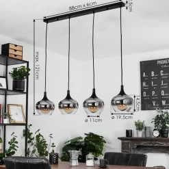 Suspension Azurara Noir, 4 Lumieres