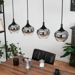 Suspension Azurara Noir, 4 Lumieres