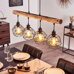 Suspension Bacabal Bois Clair, Noir, 4 Lumieres