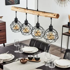 Suspension Bacabal Bois Clair, Noir, 4 Lumieres