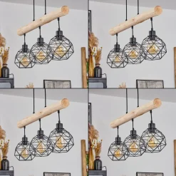 Suspension Bacabal Bois Clair, Noir, 3 Lumieres
