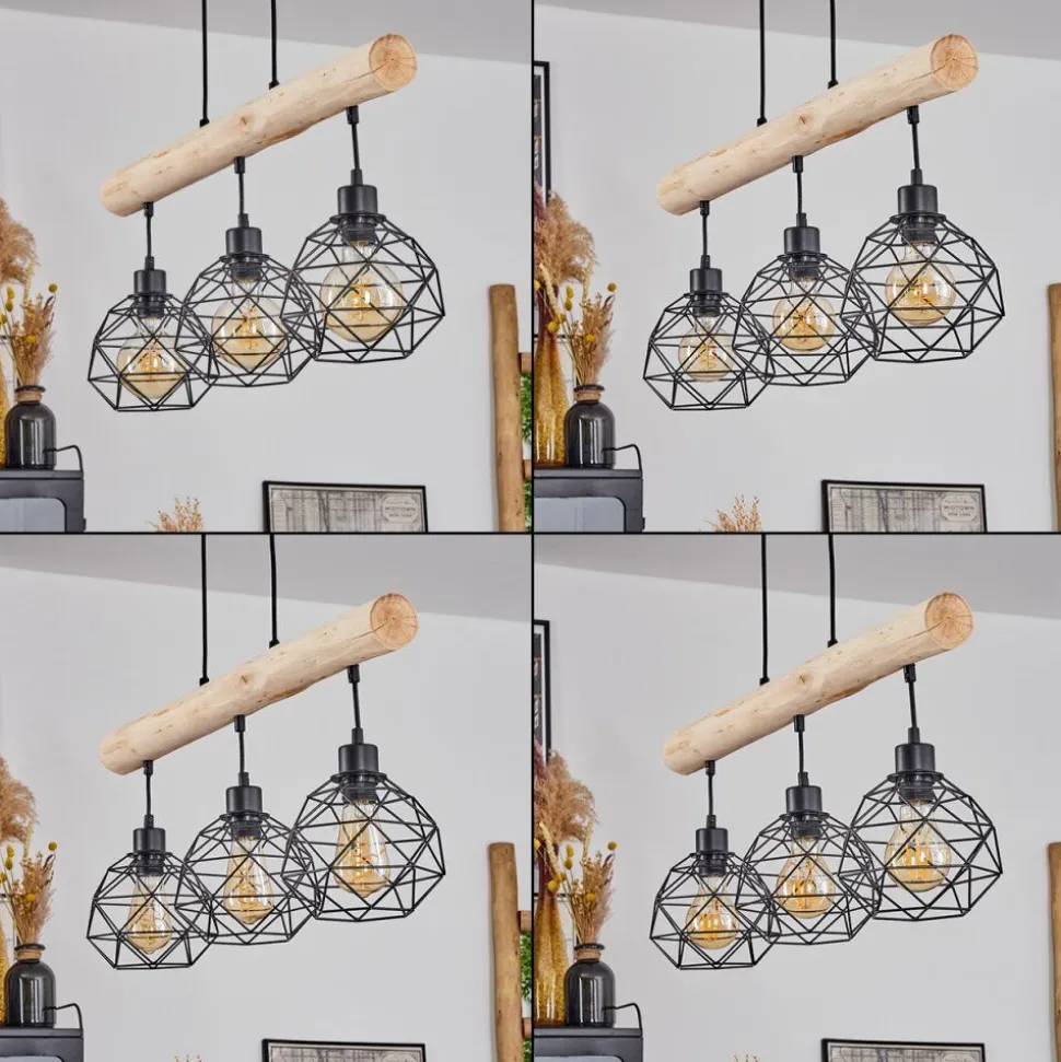 Suspension Bacabal Bois Clair, Noir, 3 Lumieres