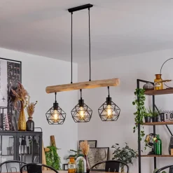 Suspension Bacabal Bois Clair, Noir, 3 Lumieres