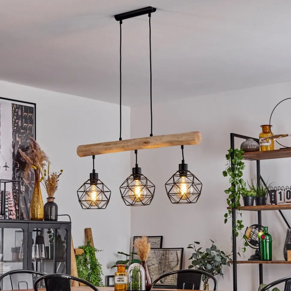 Suspension Bacabal Bois Clair, Noir, 3 Lumieres