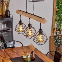 Suspension Bacabal Bois Clair, Noir, 3 Lumieres